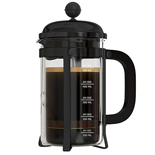 InstaCuppa French Press Coffee Maker with 4 Part Superior Filtration 600 ML, Stainless Steel, (Black) - Image 1