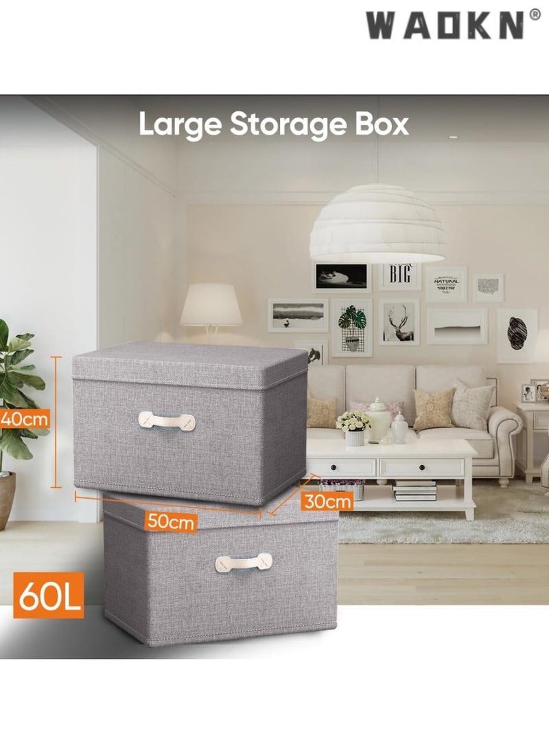 WAOKN Storage Bins with Lids,Large Collapsible Foldable Linen Fabric Storage Boxes with Two Handles,Bamboo Charcoal ash Organizer Containers Basket Cube for Bedroom,Closet,Office & Nursery  - Image 4