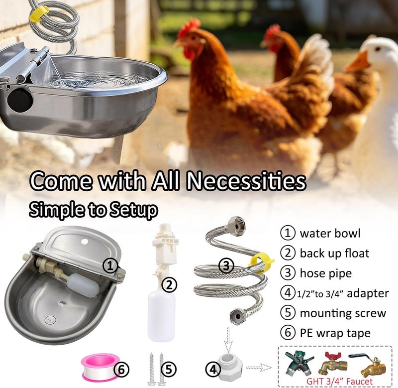 Essilnn Automatic Water Dispenser for Dog Water Bowl Dispenser Large Size Stainless-Steel Waterer Feeder Self Filling Water Trough for Poultry and Livestock (Metallic Gray, Large) - Image 3