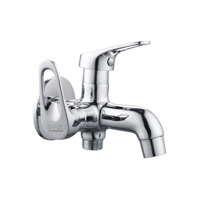 SPAZIO Hexa Brass 2Way Long NoseBib Cock Tap 2 in 1 Faucet Bib Tap FaucetTap 2 in 1 with Wall Flange Pack of 1 - Image 1