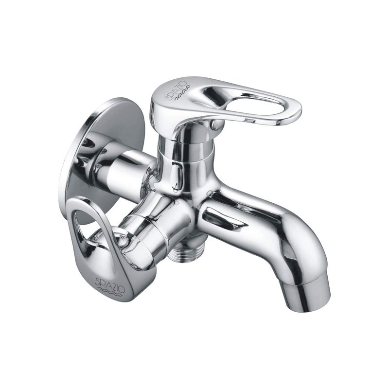 SPAZIO Hexa Brass 2Way Long NoseBib Cock Tap 2 in 1 Faucet Bib Tap FaucetTap 2 in 1 with Wall Flange Pack of 1 - Image 3