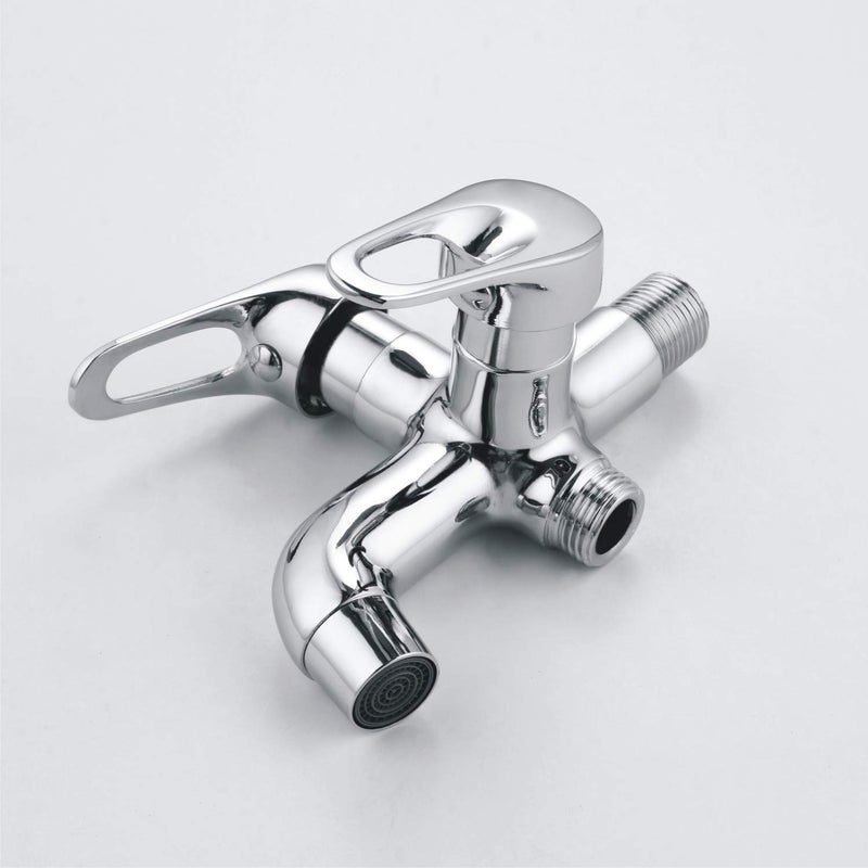 SPAZIO Hexa Brass 2Way Long NoseBib Cock Tap 2 in 1 Faucet Bib Tap FaucetTap 2 in 1 with Wall Flange Pack of 1 - Image 4