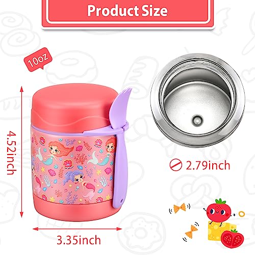 Howeemo 10oz Soup Thermo for Hot Food Kids,Lunch Thermo Kids Food Jar with Spoon Hot Insulated Food Containers,Leak Proof Stainless Steel Wide Mouth Lunch Food Thermo Jar for School(Pink-Mermaid) - Image 3