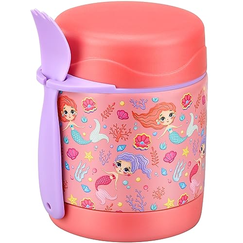 Howeemo 10oz Soup Thermo for Hot Food Kids,Lunch Thermo Kids Food Jar with Spoon Hot Insulated Food Containers,Leak Proof Stainless Steel Wide Mouth Lunch Food Thermo Jar for School(Pink-Mermaid) - Image 1