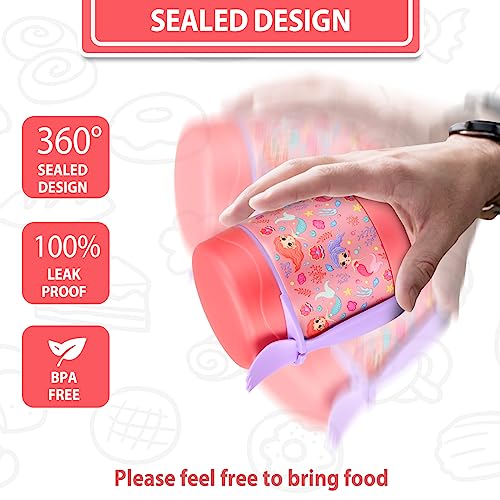 Howeemo 10oz Soup Thermo for Hot Food Kids,Lunch Thermo Kids Food Jar with Spoon Hot Insulated Food Containers,Leak Proof Stainless Steel Wide Mouth Lunch Food Thermo Jar for School(Pink-Mermaid) - Image 5