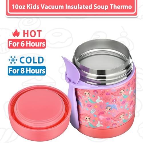 Howeemo 10oz Soup Thermo for Hot Food Kids,Lunch Thermo Kids Food Jar with Spoon Hot Insulated Food Containers,Leak Proof Stainless Steel Wide Mouth Lunch Food Thermo Jar for School(Pink-Mermaid) - Image 4