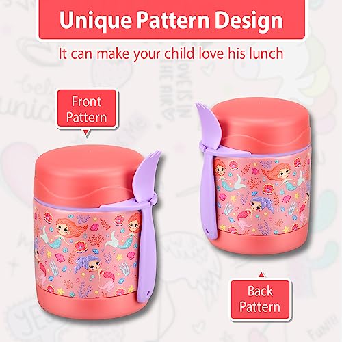 Howeemo 10oz Soup Thermo for Hot Food Kids,Lunch Thermo Kids Food Jar with Spoon Hot Insulated Food Containers,Leak Proof Stainless Steel Wide Mouth Lunch Food Thermo Jar for School(Pink-Mermaid) - Image 2