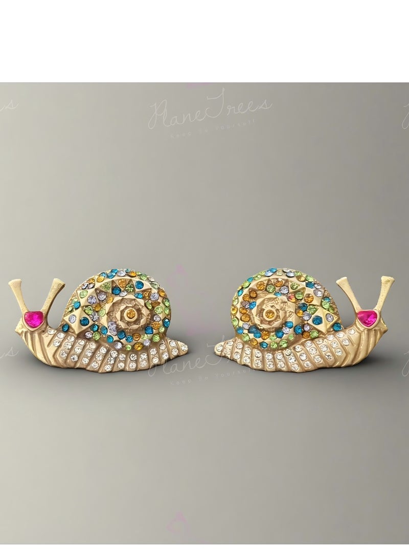 PLANE TREES Colorful Snail Stud Earrings – Playful Gold Finish with Multicolor Crystals – Cute and Quirky Jewelry for Women - Image 1