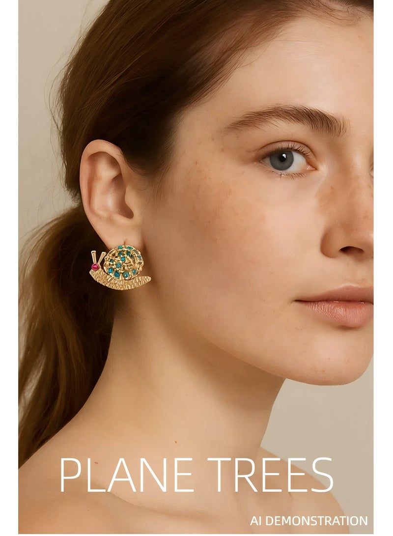 PLANE TREES Colorful Snail Stud Earrings – Playful Gold Finish with Multicolor Crystals – Cute and Quirky Jewelry for Women - Image 3