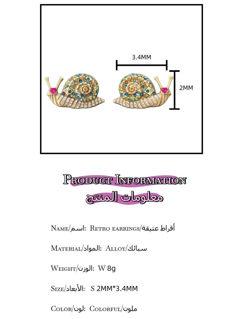 PLANE TREES Colorful Snail Stud Earrings – Playful Gold Finish with Multicolor Crystals – Cute and Quirky Jewelry for Women - Image 4