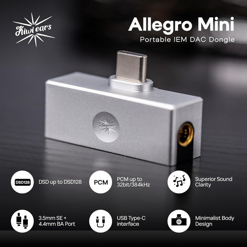 Linsoul Kiwi Ears Allegro Mini Portable IEM DAC, in Ear Monitor Amplifier, USB C to 3.5/4.4mm Output, with Custom Chip, High Resolution 32bit/384kHz, HiFi Earbuds Amp for Phone/PC - Image 3