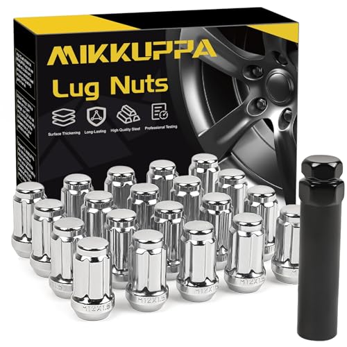 MIKKUPPA M12x1.5 Spline Lug Nuts - Replacement for Ford Fusion Focus Escape, Honda Accord CRV Civic, Chevy Malibu Impala Aftermarket Wheel - 20pcs Chrome Closed End Lug Nuts with 1 Socket Key - Image 1