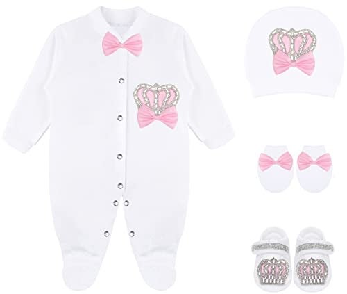 Lilax Baby Girl Newborn Crown Jewels Layette 4 Piece Gift Set 0-3 Months Pink - Image 1