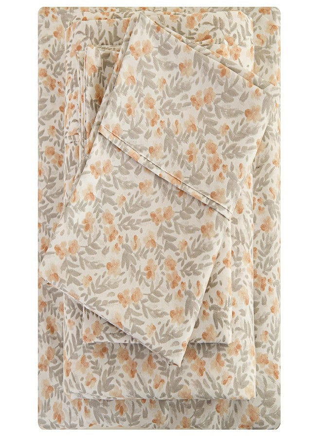 Viviland Floral Full Sheet Set - 4 Piece Vintage Light Orange Flower Patterned Bed Sheets - Soft, Breathable Microfiber Sheets with Deep Pocket, Non-Slip Fitted Sheets & Pillowcases - Image 1