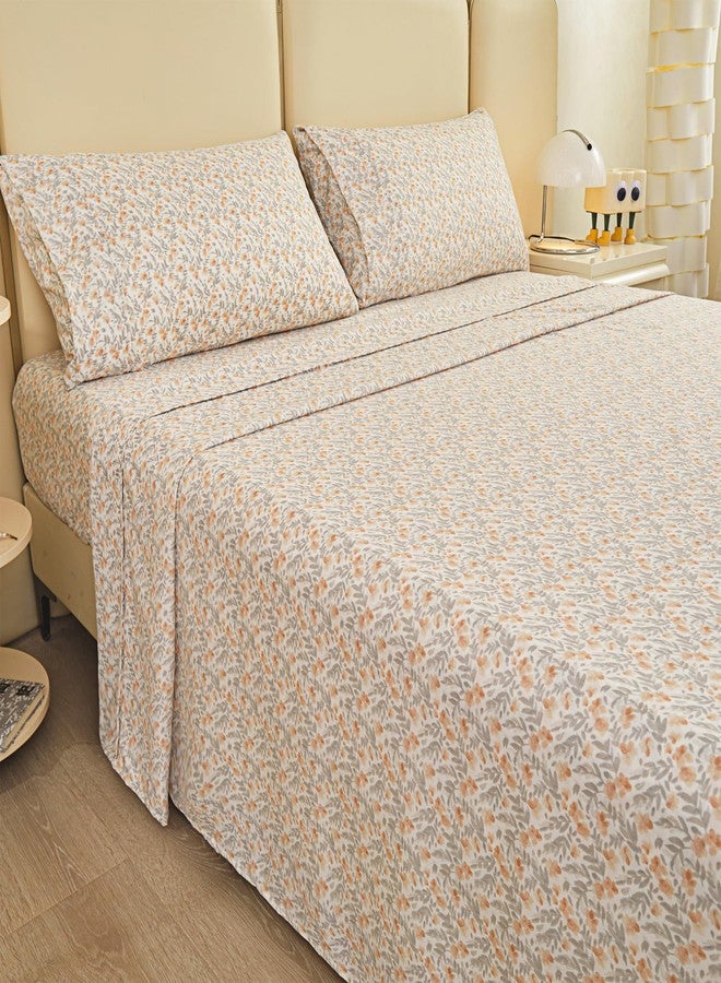 Viviland Floral Full Sheet Set - 4 Piece Vintage Light Orange Flower Patterned Bed Sheets - Soft, Breathable Microfiber Sheets with Deep Pocket, Non-Slip Fitted Sheets & Pillowcases - Image 2