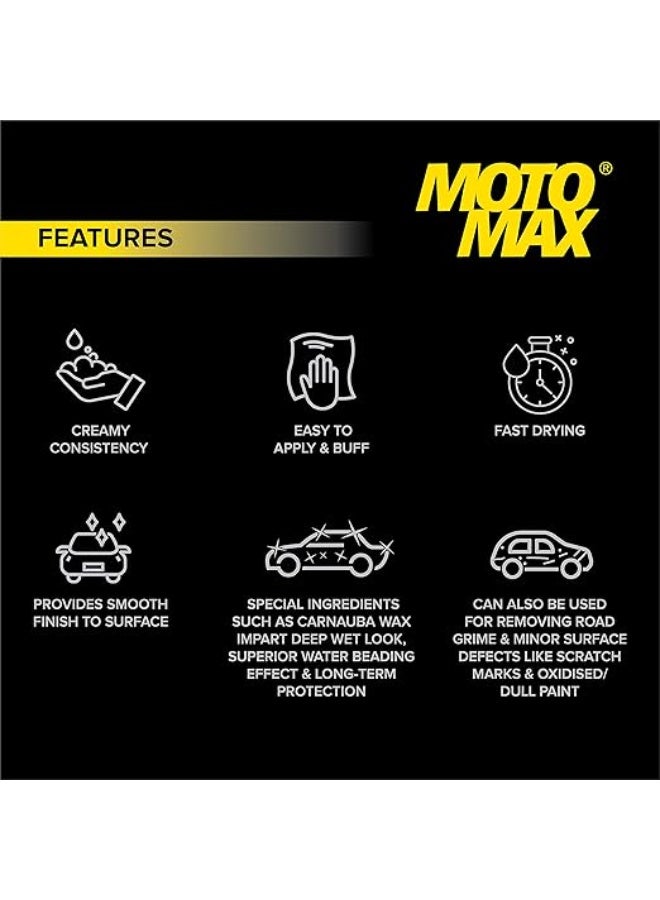 Motomax Bike & Car Cream Polish 230gm | Carnuba Wax & Micro Polishing Agents with Sponge. Protects & Shines Cars, Bike, Motorcycle, Water Repellent Polish for Auto Care needs, Removes Minor scratches - Image 3