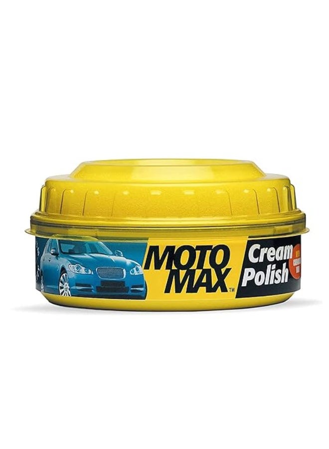 Motomax Bike & Car Cream Polish 230gm | Carnuba Wax & Micro Polishing Agents with Sponge. Protects & Shines Cars, Bike, Motorcycle, Water Repellent Polish for Auto Care needs, Removes Minor scratches - Image 1