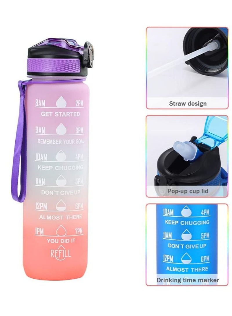 AROAQ 1000ml Leakproof Travel Bottles with Gradient Straw with Time Marker and Rope Gift for Running Cycling - Image 2