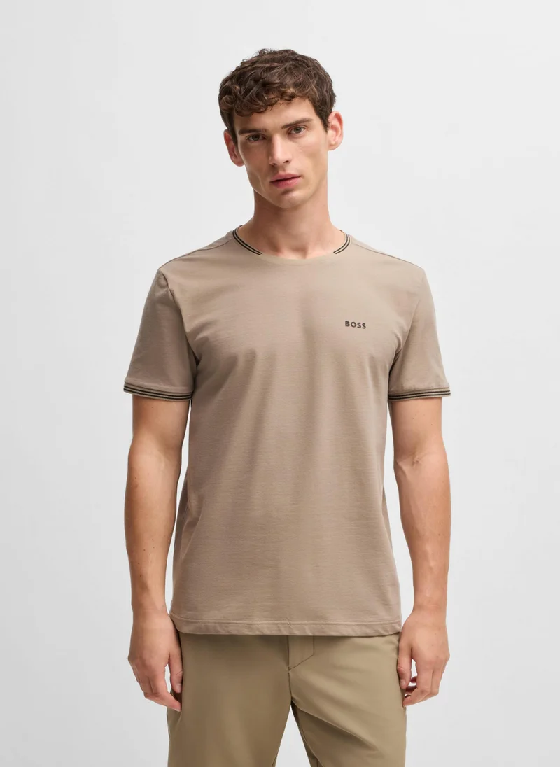 بوس Stretch-cotton T-shirt with stripes and logo
