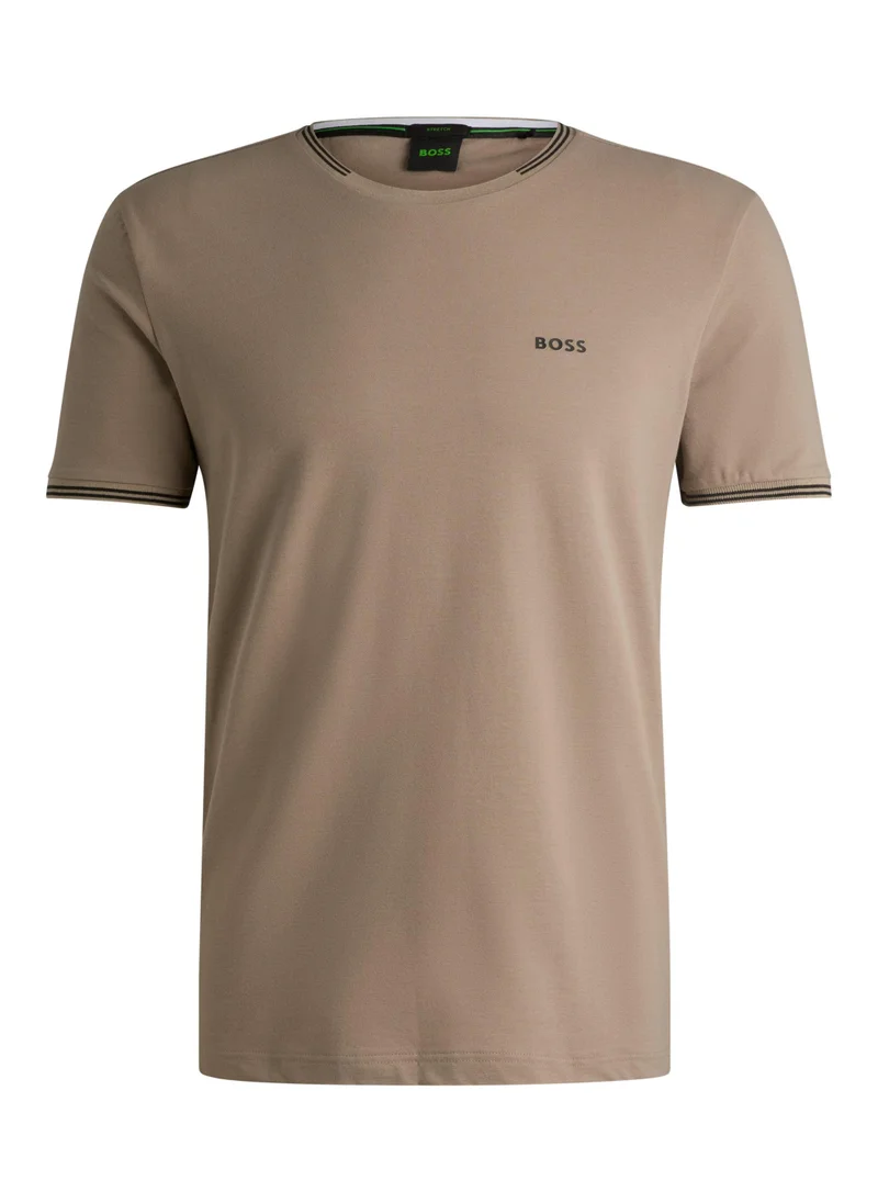بوس Stretch-cotton T-shirt with stripes and logo