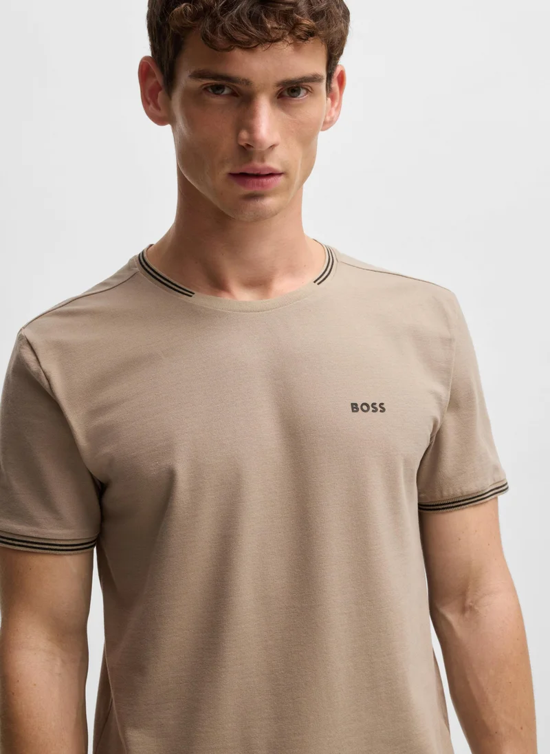 بوس Stretch-cotton T-shirt with stripes and logo
