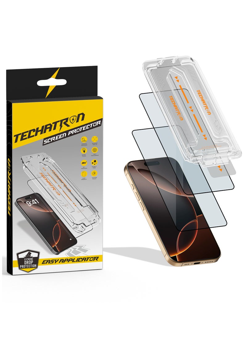 TECHATRON Tempered Glass for iPhone 15 Plus/16 Plus Screen Protector | Easy Install | 9H+ Hardness | Edge-to-Edge Coverage | Thin & Ultra-Clear | Easy Applicator | Pack of 2  - Image 1