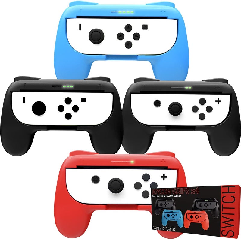 Orzly Grips for Nintendo Switch Joycon Controller Grips for Super Smash brothers and other games. Party [4 Pack] Joy-cons Grips with LED Light Edition - Patented Design - Image 1