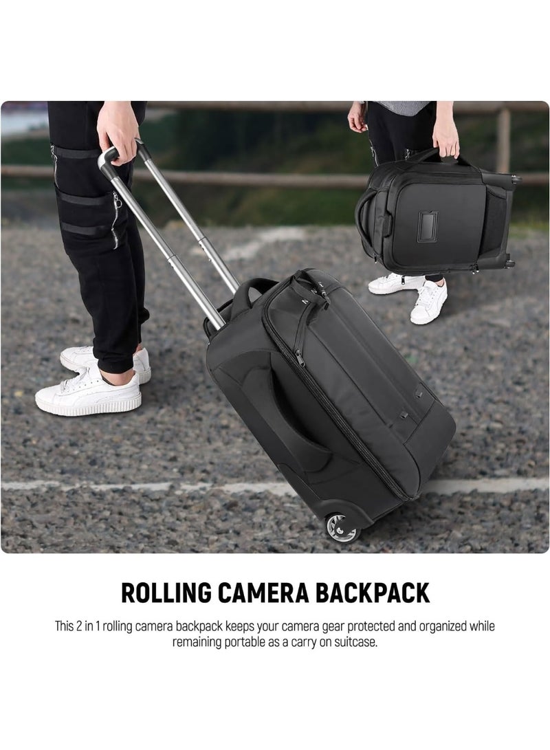 Neewer 2-in-1 Convertible Wheeled Camera Backpack Luggage Trolley Case with Double Bar, Anti-shock Detachable Padded Compartment for SLR/DSLR Cameras, Tripod, Lens and Other Accessories (Black/Grey) - Image 5