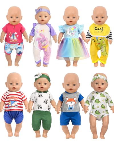 ARTST Baby Doll Clothes 8 Set 1416 inch Baby Doll Accessories Outfit Pajamas with Headbands Valentines Gift for 43cm New Born 15 inch Bitty16 inch BoysNO Doll - Image 1