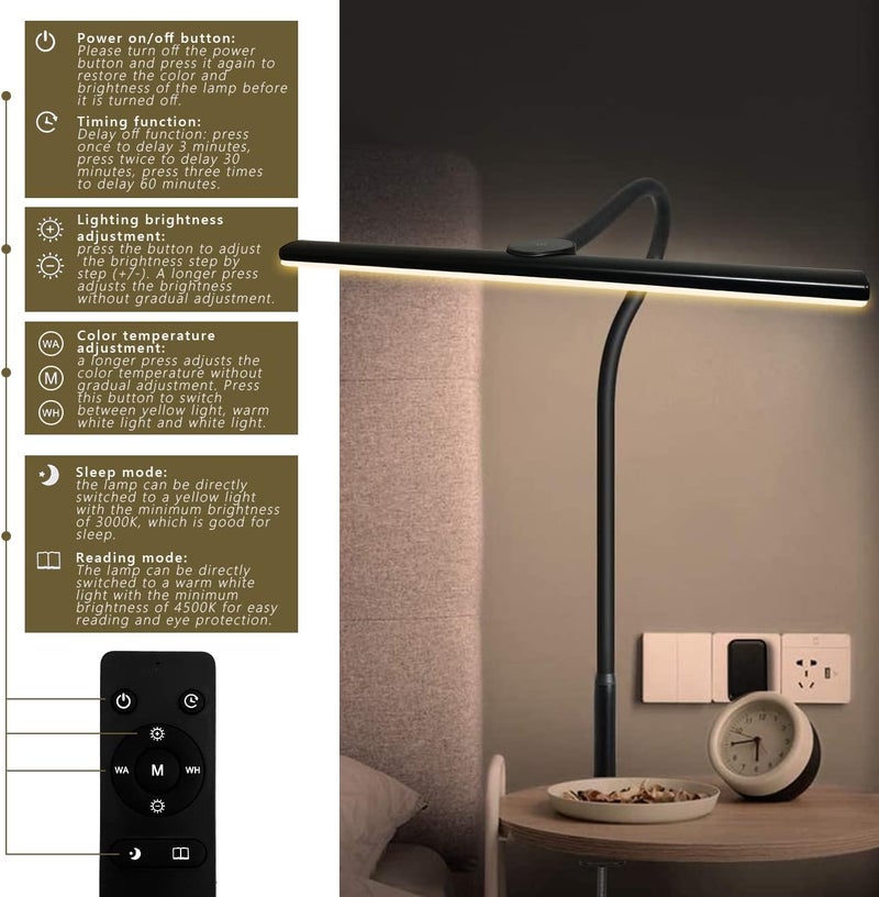LOOPITYS 1 Desk Lamp With Clamp,3 Color Modes,Flexible Gooseneck Clamp Light, Eyecaring 18W Touch +Remote Control Color Brightness,Timer For Office,Study,2180 Lux Energy Conservation,Table Lamp,Desk Light - Image 2