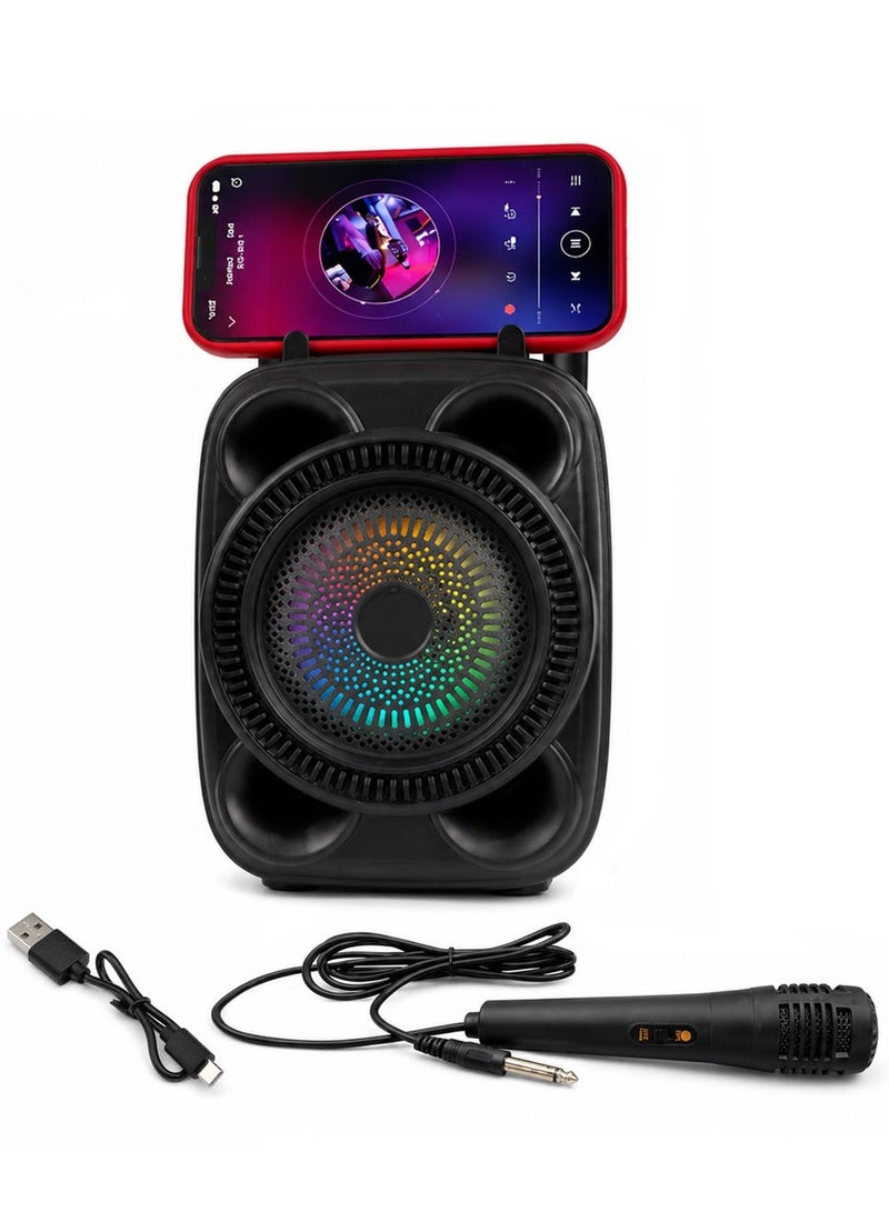 ZQS1498 Portable Wireless Karaoke Bluetooth Speaker with Microphone, 8W 4 Inch Super Bass Sound System, RGB LED Light, USB TF FM Audio Player, 1200mAh Battery, Carry Handle, Outdoor Party Home Travel Rechargeable Music Speaker Stereo Portable H - Image 2
