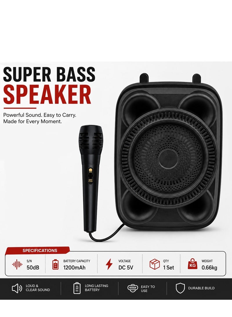 ZQS1498 Portable Wireless Karaoke Bluetooth Speaker with Microphone, 8W 4 Inch Super Bass Sound System, RGB LED Light, USB TF FM Audio Player, 1200mAh Battery, Carry Handle, Outdoor Party Home Travel Rechargeable Music Speaker Stereo Portable H - Image 5