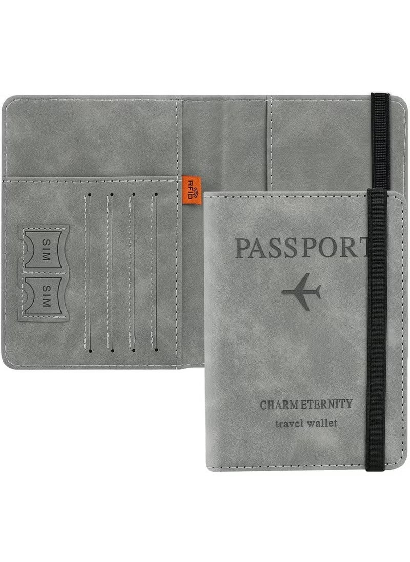 1 passport case wallet case, passport case with RFID shielding, PU leather travel document case, suitable for men's and women's travel accessories (grey)
