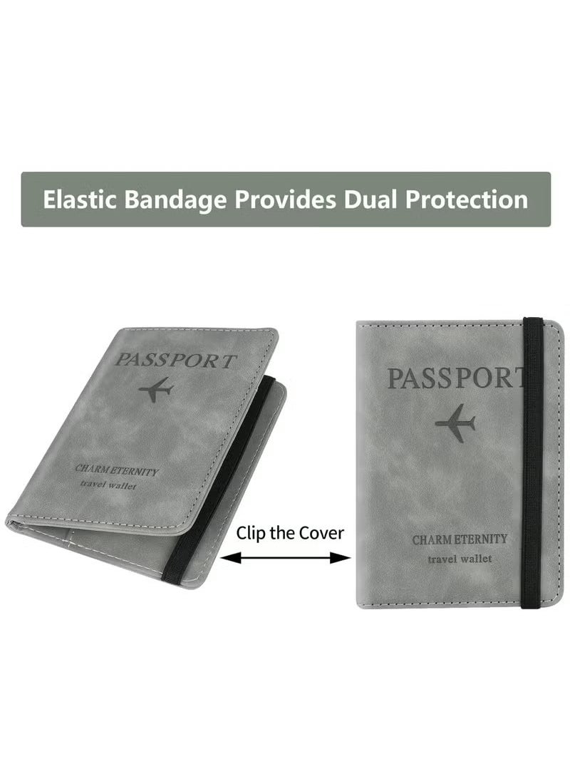 1 passport case wallet case, passport case with RFID shielding, PU leather travel document case, suitable for men's and women's travel accessories (grey)