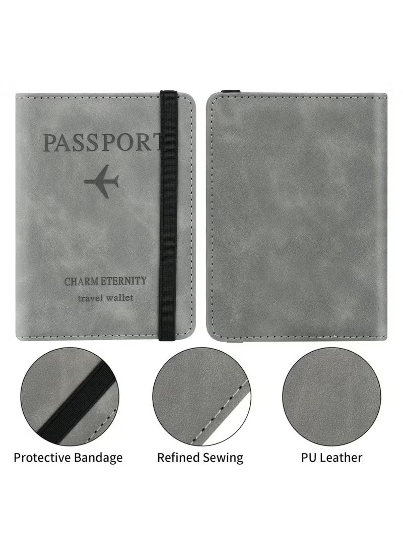 1 passport case wallet case, passport case with RFID shielding, PU leather travel document case, suitable for men's and women's travel accessories (grey)
