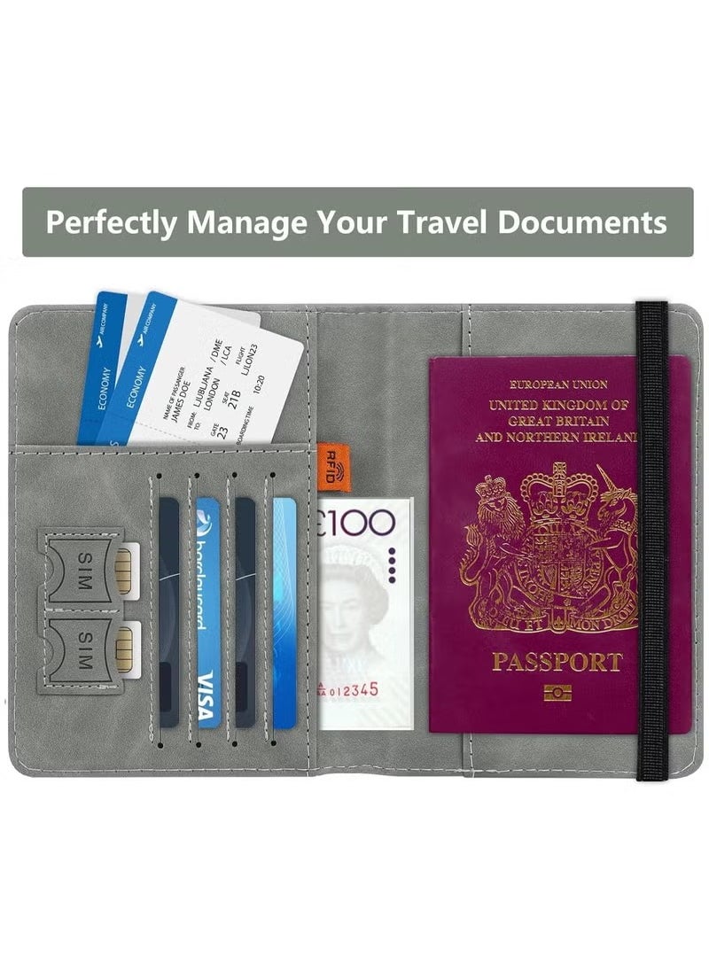 1 passport case wallet case, passport case with RFID shielding, PU leather travel document case, suitable for men's and women's travel accessories (grey)