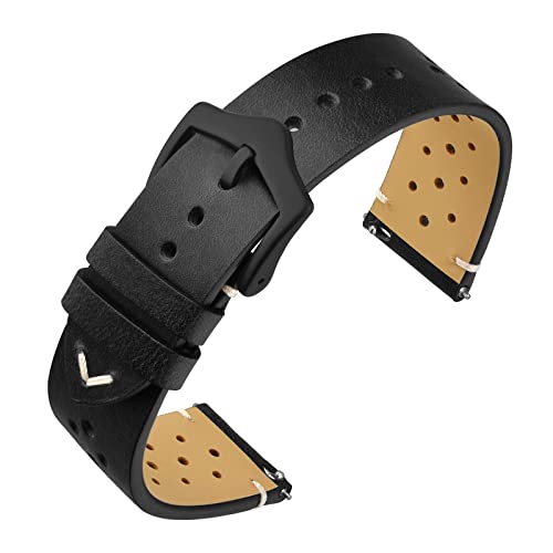 ANNEFIT Vintage Leather Watch Strap 18mm Quick Release Replacement Band for Men and Women with Black Buckle Black - Image 1