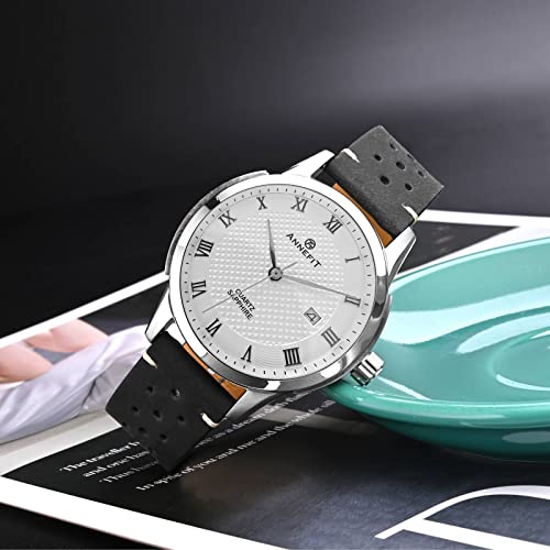 ANNEFIT Vintage Leather Watch Strap 18mm Quick Release Replacement Band for Men and Women with Black Buckle Black - Image 3