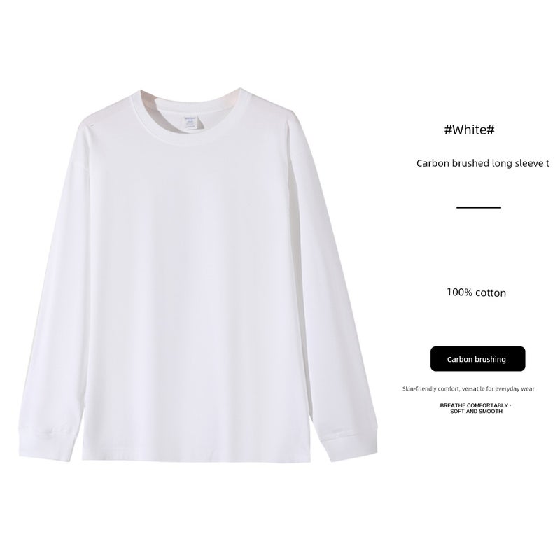 New400g heavyweight pure cotton round-neck three-book needle long-sleeved T-shirt loose men's and women's undershirt - Image 2