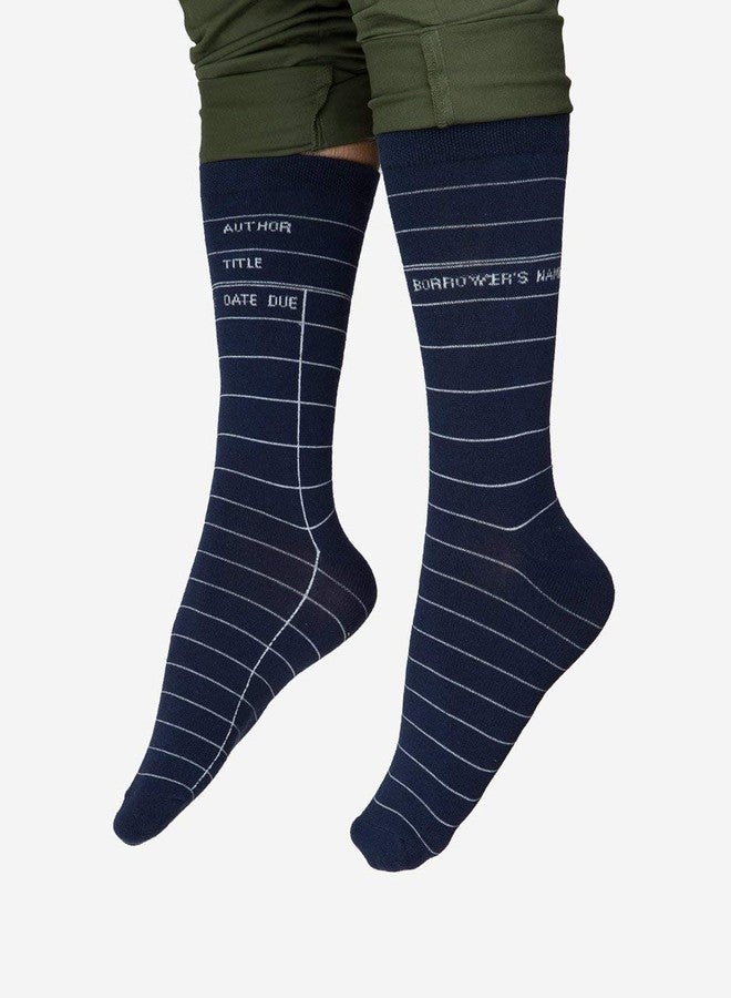 Out of Print Library Card Navy Socks Unisex Large - Image 2