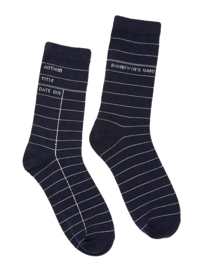 Out of Print Library Card Navy Socks Unisex Large - Image 1