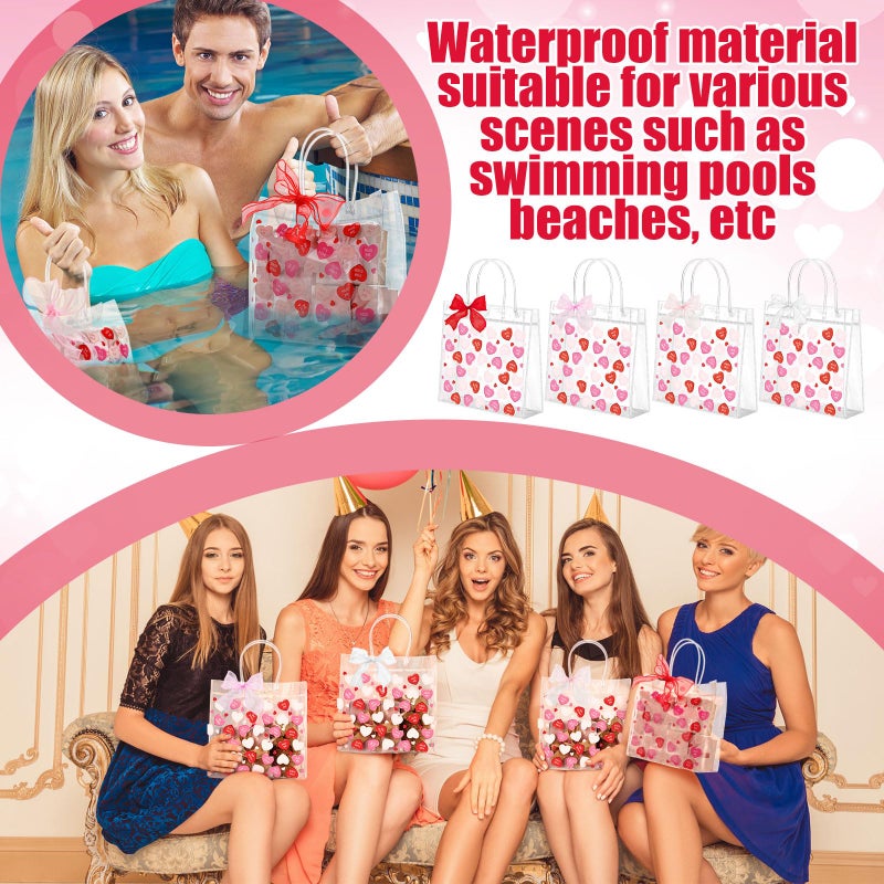 Tinlade 24 Sets Valentines Conversation Heart Gift Bag Valentine Clear Plastic Bag with Handles Candy Bows PVC Treat Goodie Transparent Bags for Galentines Day Birthday Party Supplies - Image 5