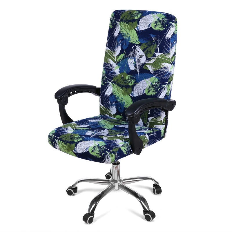 Smiry Stretch Printed Office Computer Chair Covers, Universal Desk Rotating Chair Slipcovers Removable Washable, Soft Fit Anti-Dust Spandex Protector Cover with Zipper, Deep Green