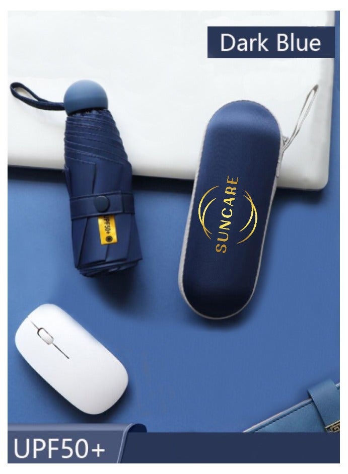 SUNCARE Mini Sun Umbrella with Protective Case, 8 Ribs Compact UV Umbrella for Summer & Sun Protection, Windproof Folding Travel Umbrella Ideal for Men & Women (Navy Blue) - Image 2