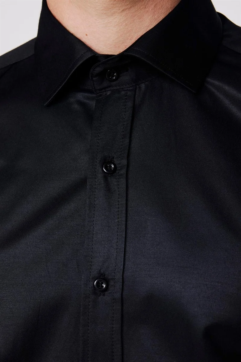 Tudors Modern Slim Fit Plain Satin Cotton Men's Navy Blue Shirt