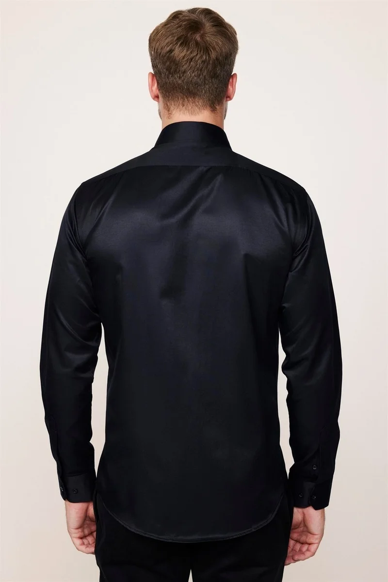 Tudors Modern Slim Fit Plain Satin Cotton Men's Navy Blue Shirt
