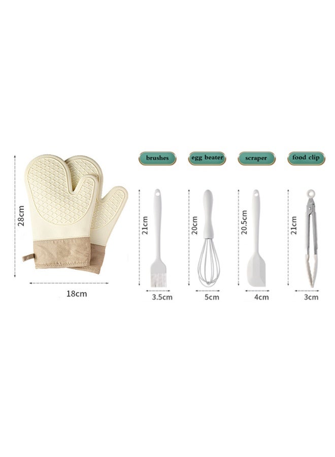 Sunspire 5 - PCS baking tool set: heat-resistant gloves and whisk, food tongs, brush, spatula, essential kitchen tools.  - Image 2