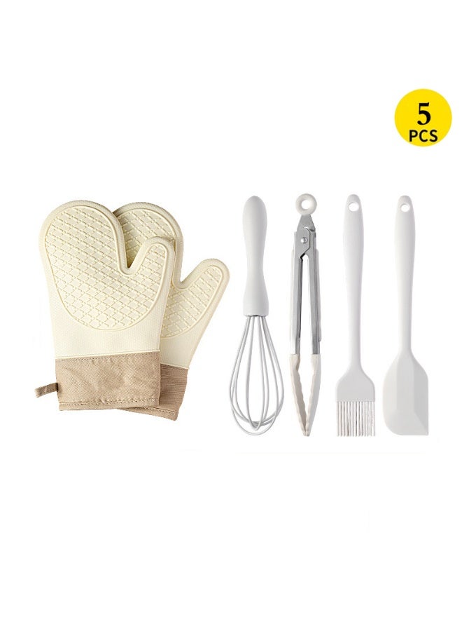 Sunspire 5 - PCS baking tool set: heat-resistant gloves and whisk, food tongs, brush, spatula, essential kitchen tools.  - Image 1