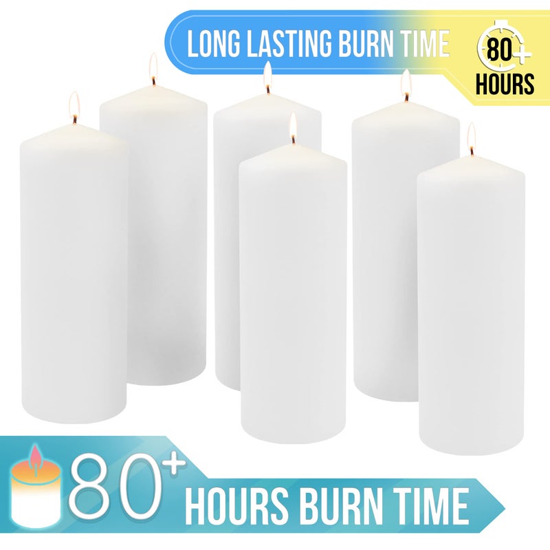Stonebriar Unscented White Tall Pillar Candles, 80 Hour Burning Candle Pillars, Perfect for Decor, Weddings, Emergencies 3" X 8", 6 count - Image 4