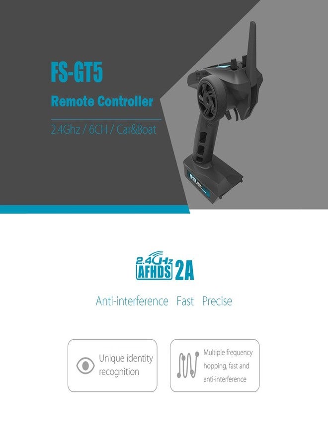 Flysky جهاز إرسال Flysky FS-GT5 6CH AFHDS مع مستقبل FS-BS6 لسيارة وقارب RC - Image 2
